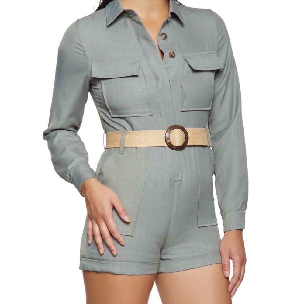 Belted long sleeved romper